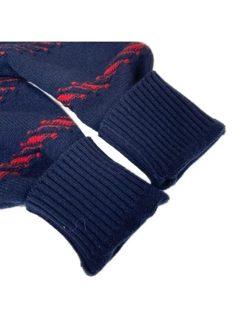 Chanel Long Sleeve Sweater S White Navy Red Cashmere